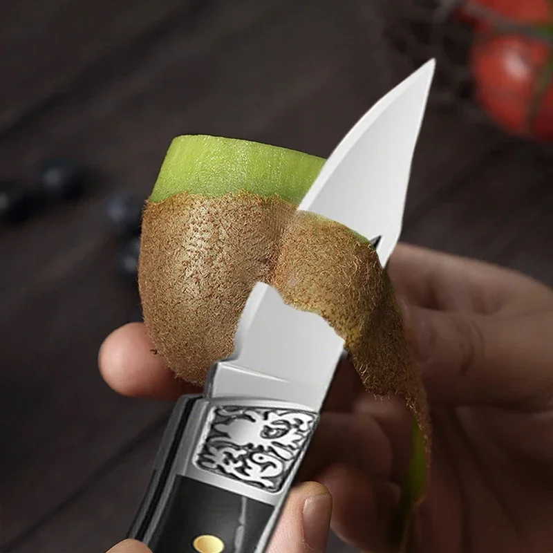 WXCOO Stainless Steel Mini Pocket Fruit Knife with Non-slip Handle Multifunctional Folding Fruit Peeling Kitchen Knife