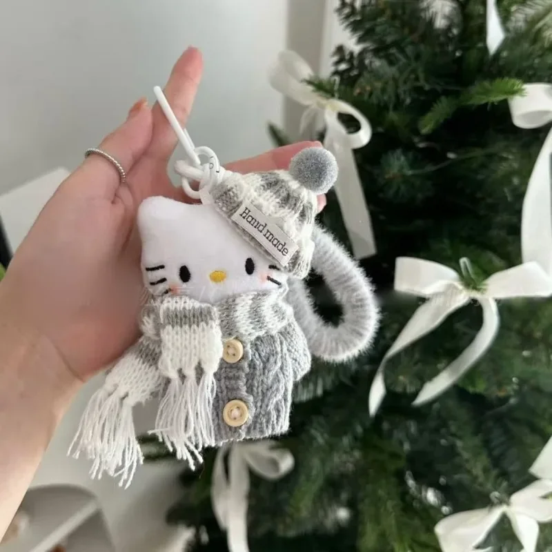 Winter Cross-dressing Hello Kitty Cute Plush Keychain Student Backpack Pendant Dolls Hanging Ornaments Girls Kids Christmas Gift