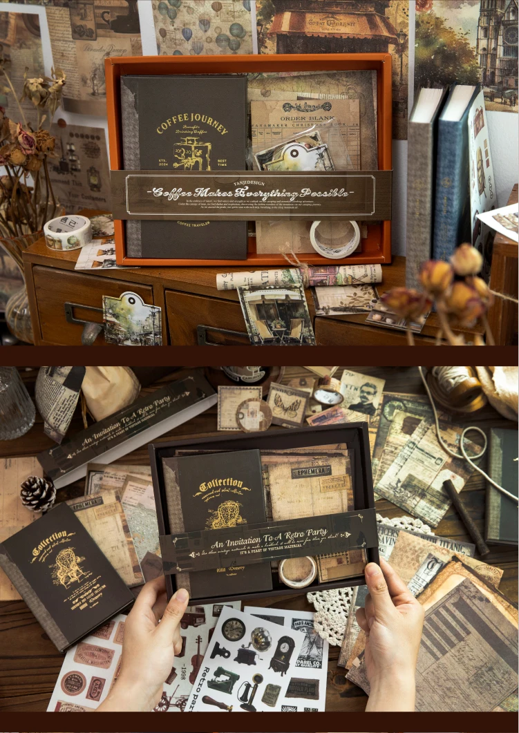 Journal GO 65-teiliges Set Retro Journaling Geschenkbox, Komplettes Vintage Scrapbook-Kit mit Papier & Aufklebern für Planer, Junk Journals – Detail 20