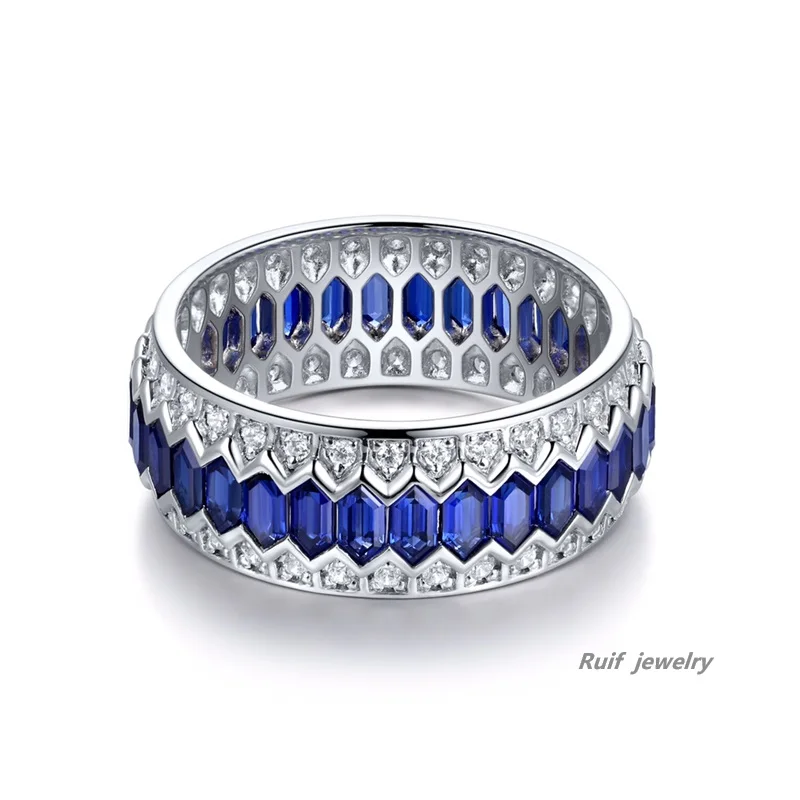 Ruif 925 Silver about 2.18ct Lab Grown Sapphire Rings for Women and Men for Wedding Band Couples Jewelry Accessories