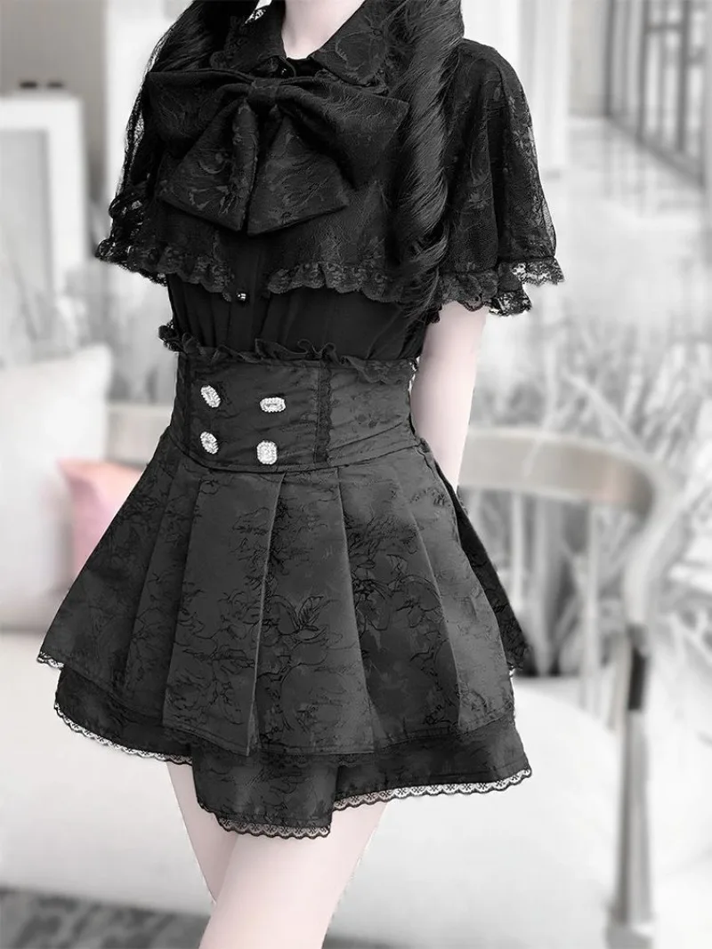 

Cute Kawaii Girl Summer New Japanese Sweet Di Lei Series Veil Shirt+high Waist Half Skirt Short Sleeved Y2k Dress Two Piece Set