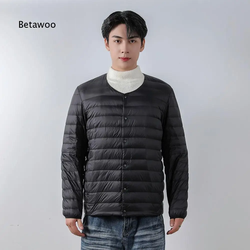 Lightweight Quilted Liner Down Coat for Men V Neck Snap Button Elastic Cuffs Packable Warm Inner Garment for Daily Layering Wear