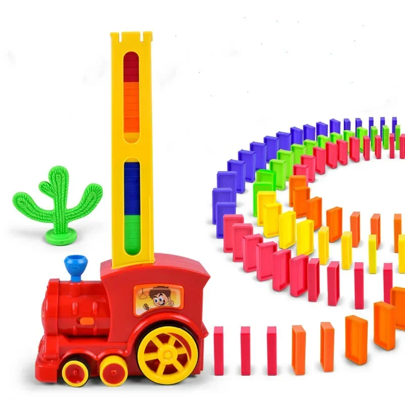 Automatic Laying Domino Train Put Up The Dominoes Toys with Light Sound Educational Building Blocks DIY Plastic Dominos Toy Set