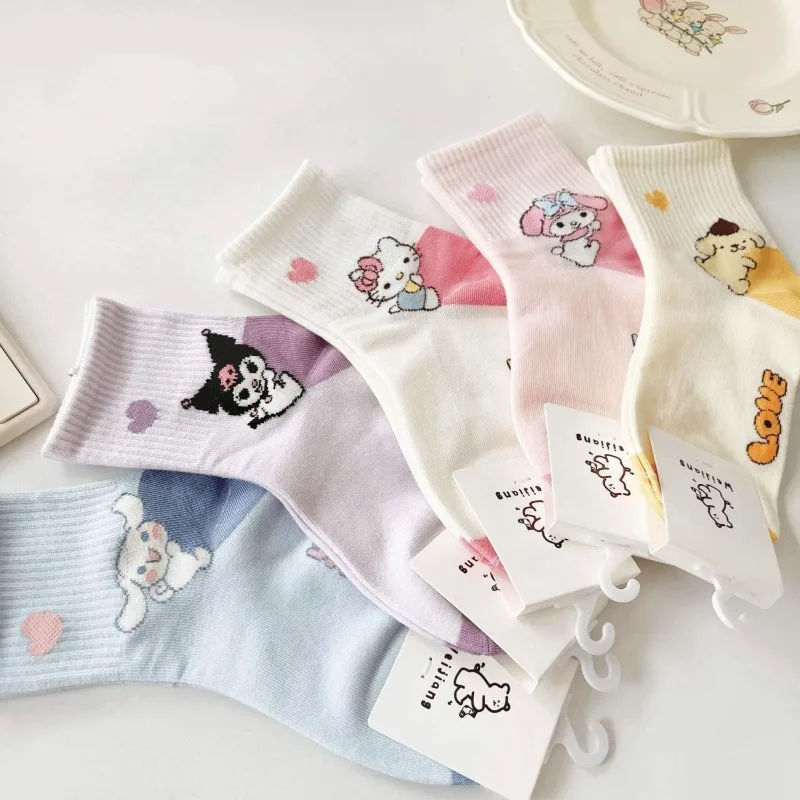 

5pcs Sanrio Anime Kawaii Ins Hello Kitty Cinnamoroll Children Socks Cute Cartoon My Melody Children Stockings Gifts for Girls