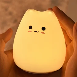 Colorful Cat Silicone Animal Light Child Sleeping Creative Bedroom Desktop Decor Lamp LED Night Lamp Touch Sensor Holiday Gift