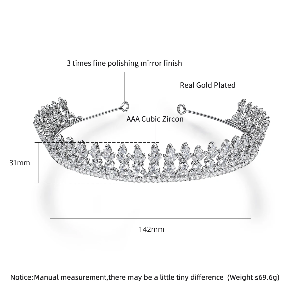 LUOTEEMI Royal Princess Queen Tiara for Wedding Bride High Quality Cubic Zirconia Hair Accessories Luxury Bridal Dress Ornaments