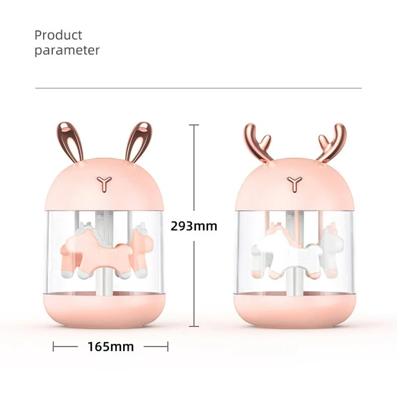Umidificatore USB per coniglio adorabile Umidificatore portatile per auto Piccolo diffusore per aromaterapia Fogger con luce notturna romantica Mini umidificatore da 300 ml