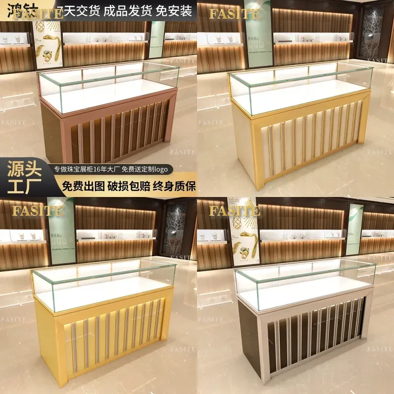 For Museum Gold Jewelry Display Counter New Tempered Glass Showcase Cabinet Retail Store Exhibition Stand Secure Storage