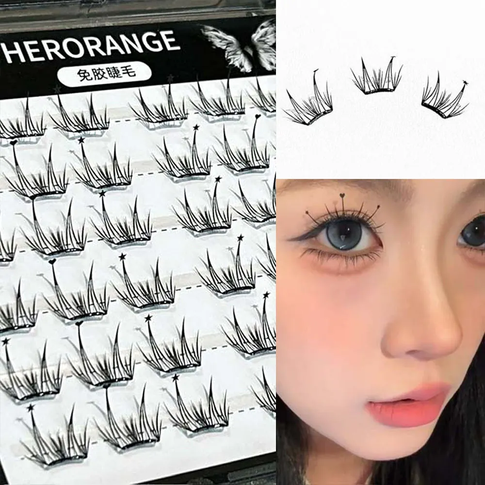 Imprensa em cílios de cluster autoadesivos sem necessidade de cola cílios postiços reutilizáveis sem cola feitos à mão cílios segmentados pretos
