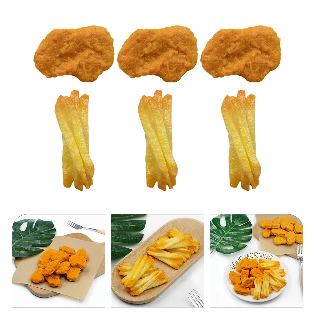 6 Pcs Fake French Fries Chicken Nuggets Food Realistic for Display Toy Pvc Toys Toddler