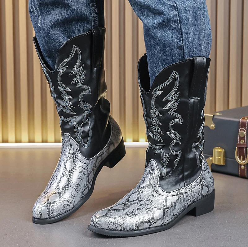 Mid-calf Western Boots Men Black Brown Cowboy Boots Handmade Leather Shoes for Men 2024 New Punk Man Women Unisex Riding Boots