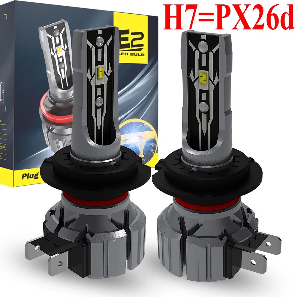 

2 шт. светодиодные лампы H7 PX26d для фар, Canbus, без ошибок, мощные, для авто, турбо-диодные, белые, противотуманные фары для мотоциклов, 12В, без адаптера