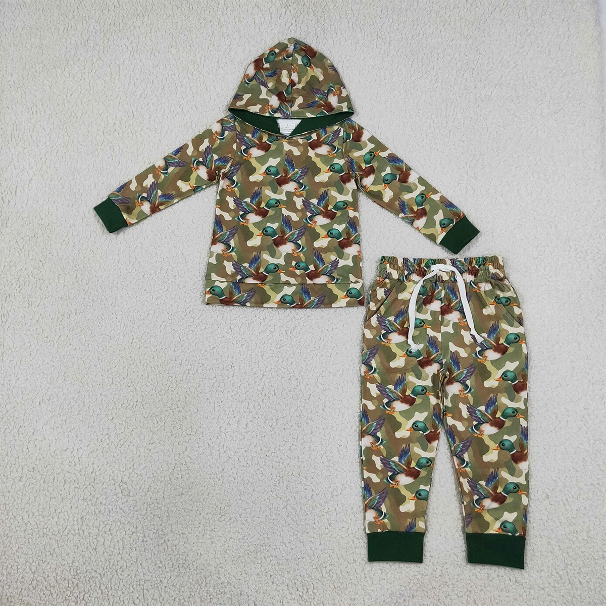 Kids Clothes Toddler Boutique Baby Boy Hooded Sets Green Camo Ducks Hoodie Pockets Jogger Hunting Set Children Outfits Clothing
