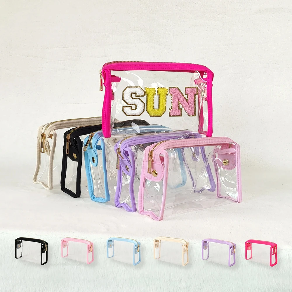 

6-color Summer Fashion Cute Clear Makeup Bag Travel Zipper Pouch Women Bulk Transparent Clear Cosmetic Bag Pvc Toiletry Bag