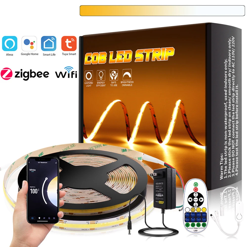 

COB LED Strip Light Kit Zigbee Wifi CCT 2700-6500K Color Temperature Dimmable Supports Alexa Google SmartThings Room Decor