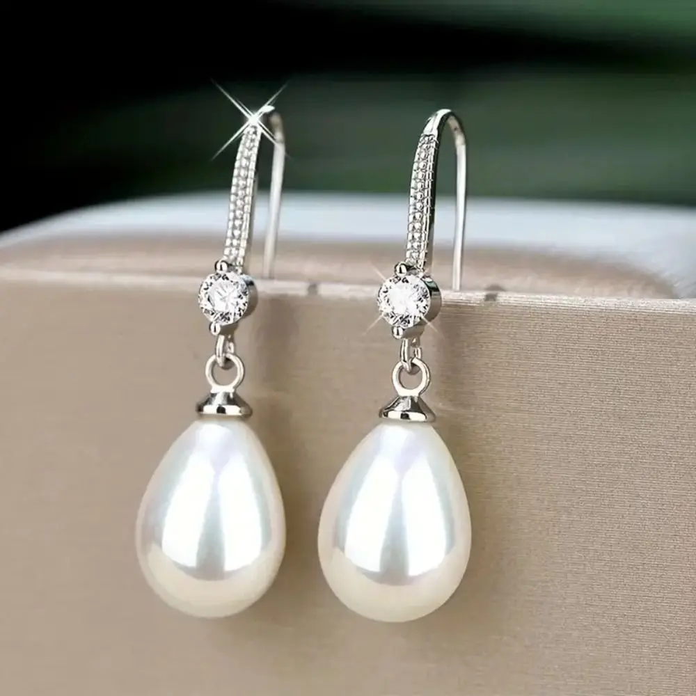 New Temperament Simple Water Drop Shape Simulation Freshwater Pearl Shell Beads Drop Earrings Female Exquisite Ear Jewelry