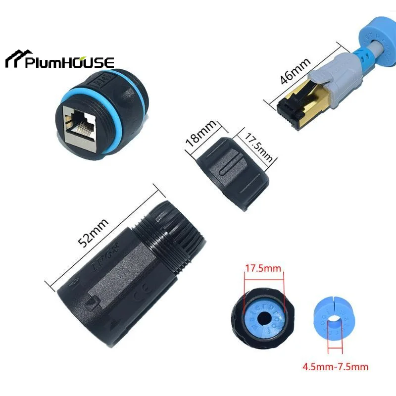 AT6/CAT6A/CAT7 RJ45 Waterproof Connector RJ45 Ethernet/Network Connector, Straight-through Outdoor Broadband