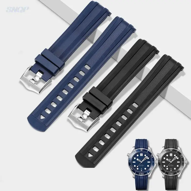 Strap for Omega SEAMASTER 300 PLANET OCEAN Curved End Rubber Silicone Watch Band Stainless Steel Pin Buckle Bracelet 20mm 22mm