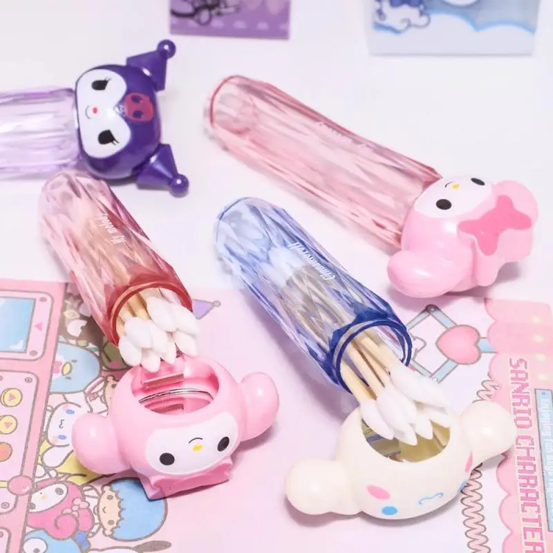 Tragbarer Zahnstocherhalter, niedlicher Mini-Cartoon-Reise-Wattestäbchen-Spender, Aufbewahrungsbox, kleiner Behälter für Mädchen, Geschenk