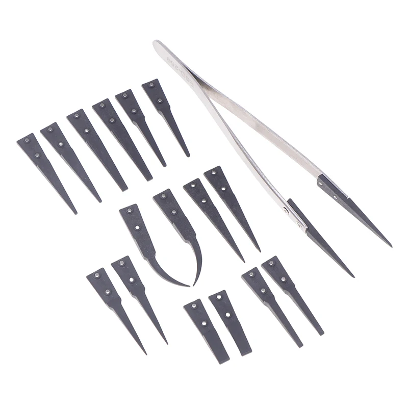 ESD 259 Portable Handle Stainless Tweezers With 8Pcs Exchengeable Antistatic Plastic Tips For Heat Resistant Repair Tool