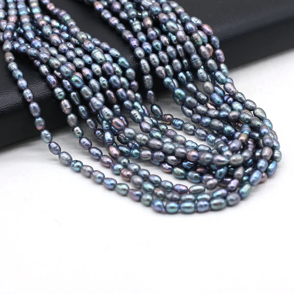 3-4mm Natural Freshwater Pearl Beading Black Rice Shape Real Pearls for DIY Charms Bracelet Necklace Jewelry Making Strand 36cm