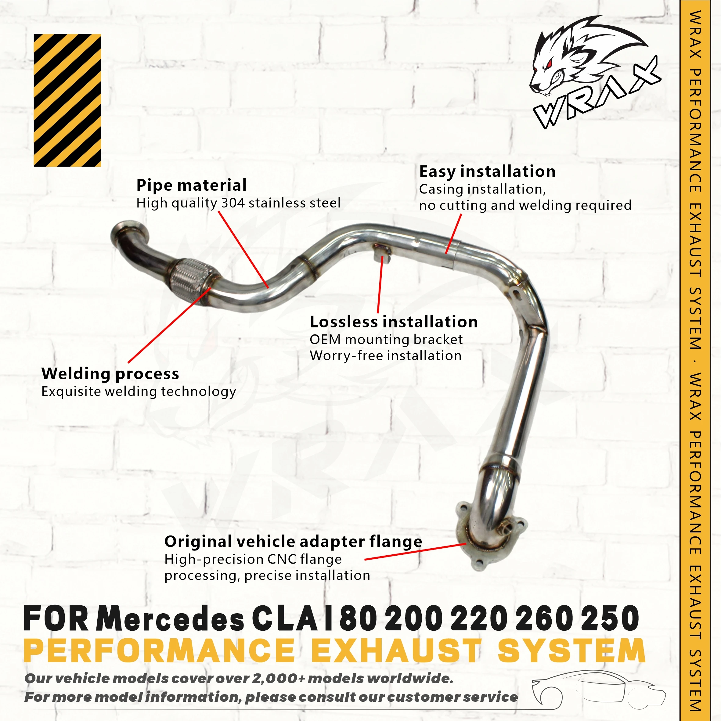 

WRAX Exhaust Pipe for Mercedes CLA180 200 220 260 250 SS304 Catless Downpipe Lossless installation