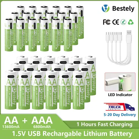 1.5V AA 13600mAh + AAA 6800mAh 충전식 리튬 배터리 세트(USB-C 고속 충전 유형 C 케이블 포함) 1.5V AA 13600mAh + AAA 6800mAh 충전식 리튬 배터리 세트(USB-C 고속 충전 유형 C 케이블 포함)