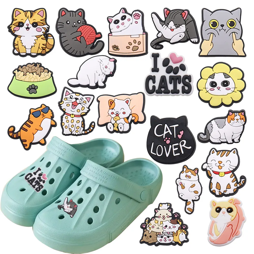 New Arrival 1pcs Love Cat Food PVC Sandals Shoe Charms Children Shoe Buckle Decorations Fit Backpack Slipper Accessories Gift