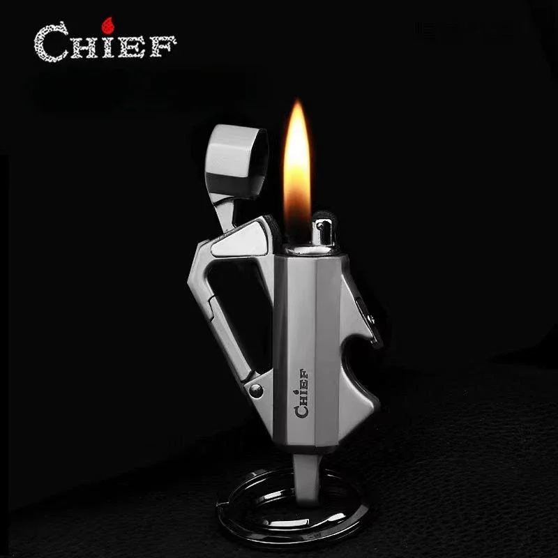 CHIF Three-in-one Multifunctional Keychain Lighter Creative Outdoor Portable Kerosene Lighter Bottle Opener Pendant Men\'s Tool