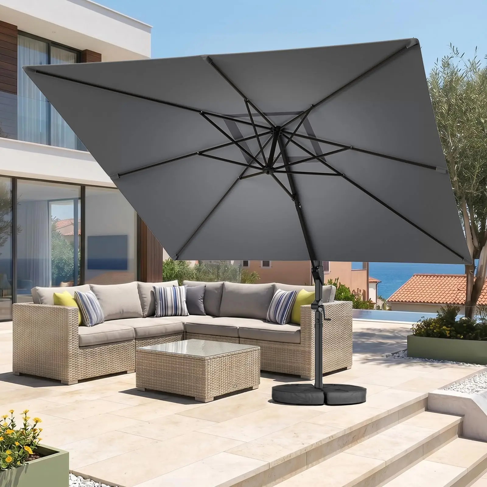 10x10 FT Cantilever Patio Umbrella with Base Included, y