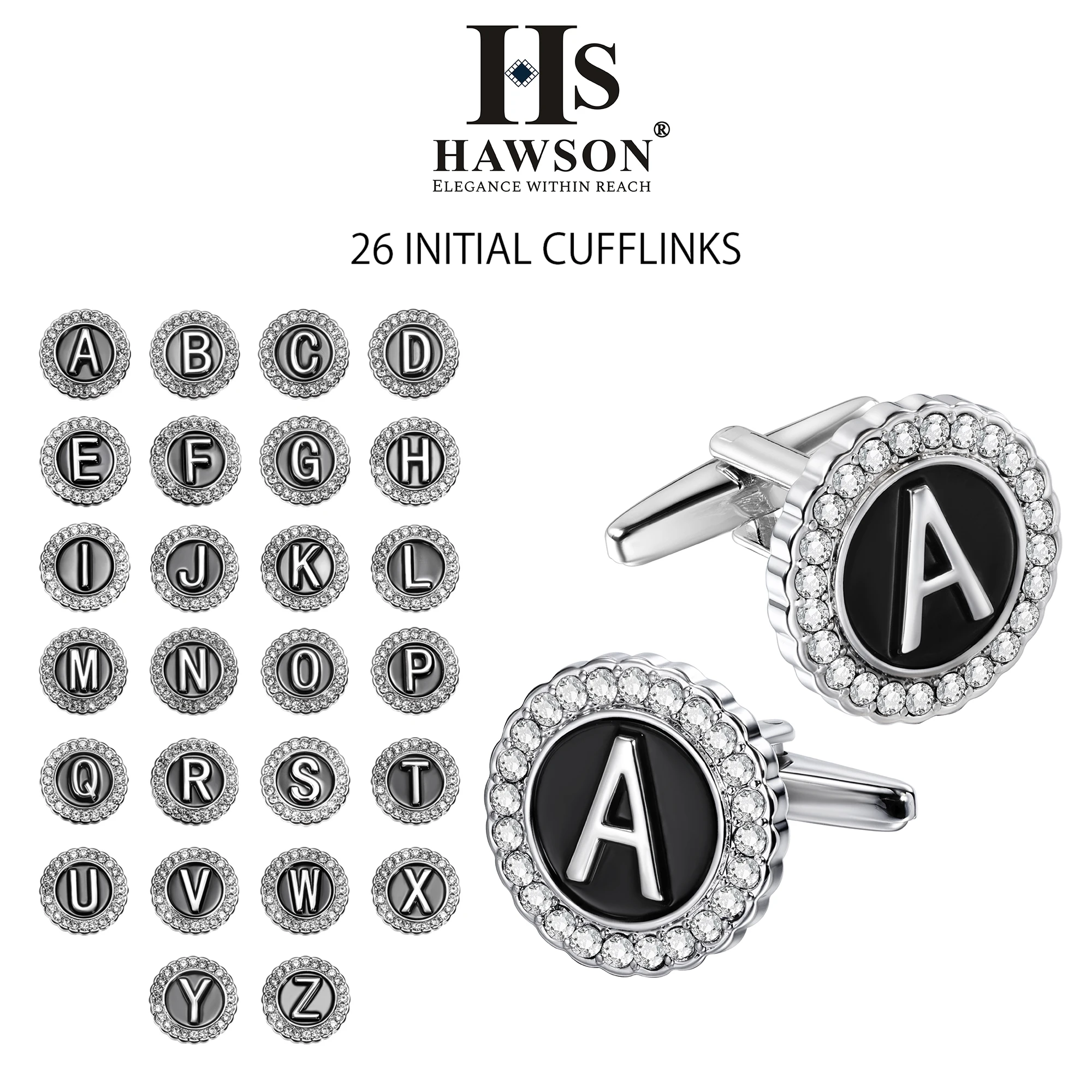 

HAWSON Cufflinks for Men Silver (A-Z Initial ), Suitable for French Cuff Shirt and Dress Shirt, Men's FashionAccessorie