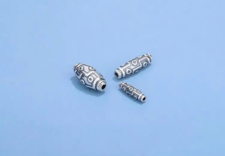 100% 925 Silver 9 eyes DZI Beads Thai Silver Lucky Symbol Tibetan DZI Beads Sterling Good Luck Beads DIY Jewelry Findings Bead