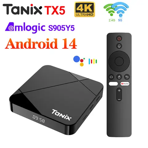 Boîtier TV Tanix TX5 Android 14 Amlogic S905Y5 2GB 16GB 4GB 32GB 64GB, lecteur multimédia 4K Ultra HD avec double Wi-Fi, décodeur