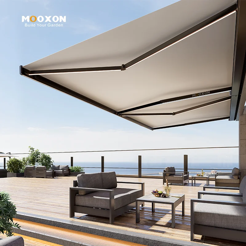 

Full Cassette Awning Electric Operation Modern Gray Finish for Terrace and Garden Seating
