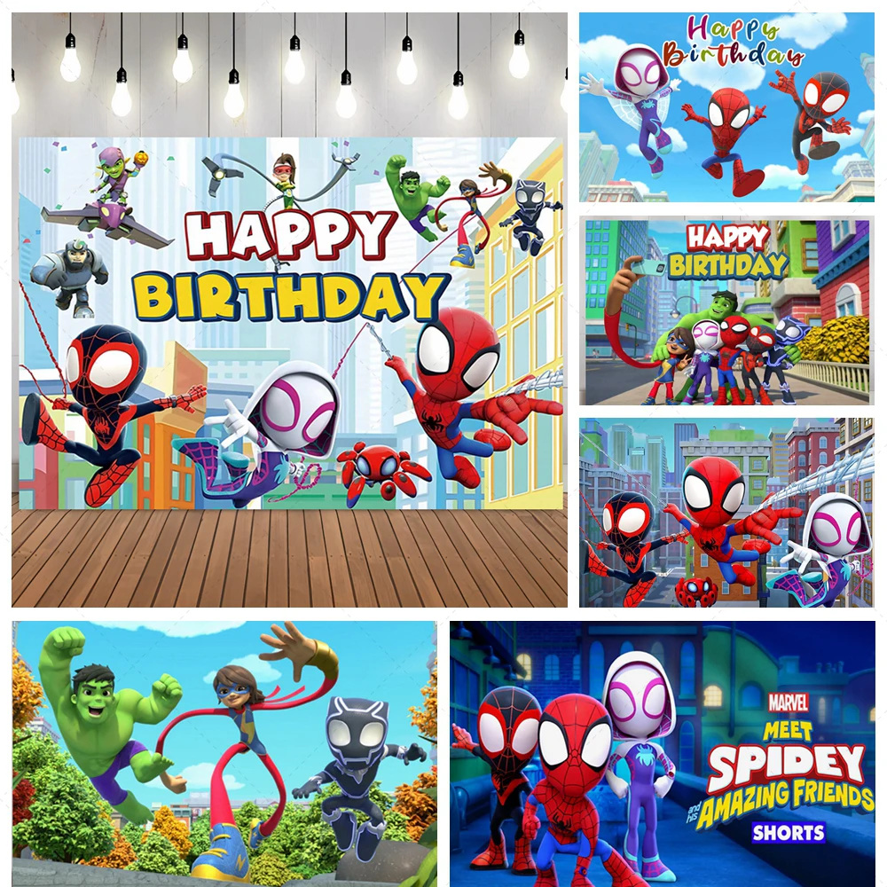 Disney Spidey and Amazing Friends Backdrop Kids Birthday Party Background Spider Hero Man Cartoon Banner Photography Studio Prop