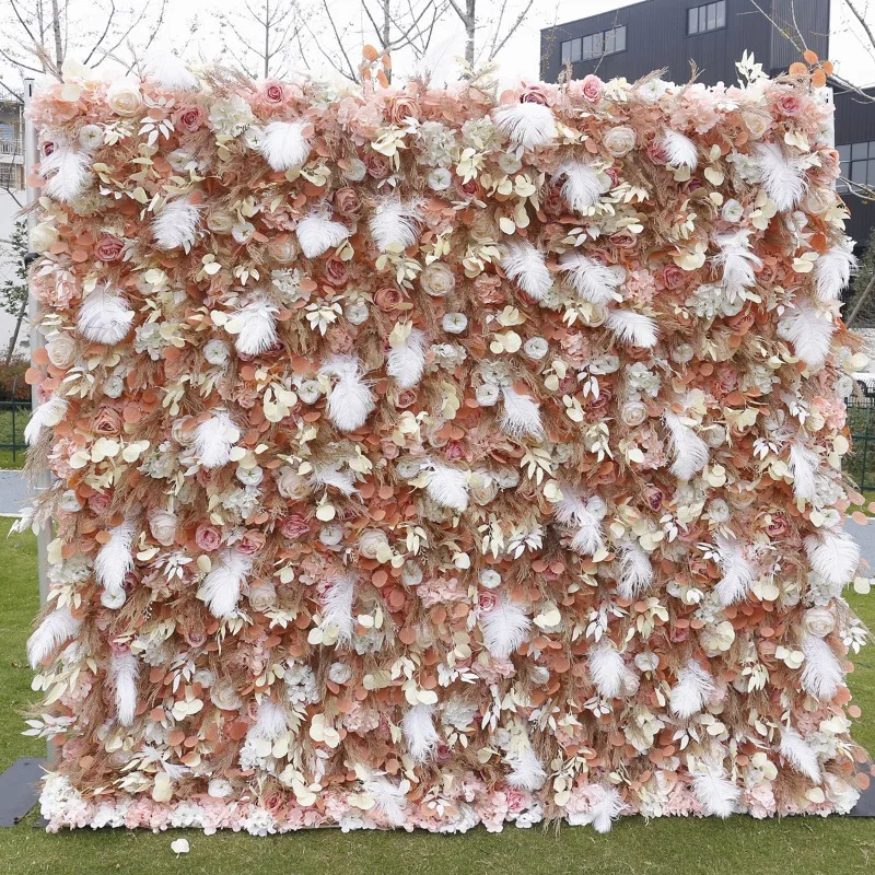 5D rime feather simulation cloth bottom flower wall background wall Internet celebrity clock in wedding decoration