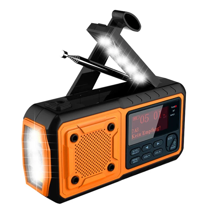 ELECT-Emergency Radio DAB376BT DAB+ FM BT Solar Powered With Battery Hand Crank Blackout Alarm Clock Function