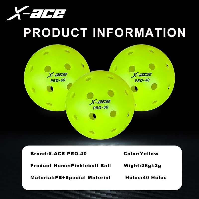 X-ace Pro-40 Pickleball Balls, 12/24Pcs, High Visibility Green, 40 Holes Outdoor Indoor Training Pickle Ball, High Bounce