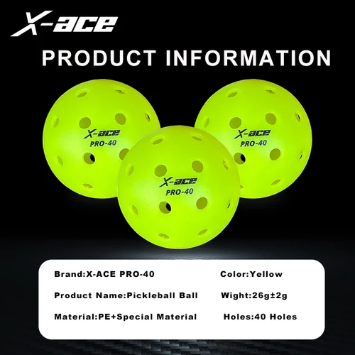 Imagen 2 del producto X-ace Pro-40 Pelotas de Pickleball, 12/24 piezas, verde de alta visibilidad, pelota de pepinillos para adiestramiento en interiores y exteriores con 40 agujeros, alto rebote