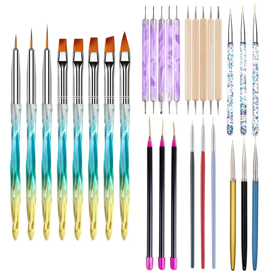 

Nail Art Brushes for Nail Tips Designs Painting Drawing Carving Dotting, Fan Liner Acrylic Gel Polish Pen Manicure Tools