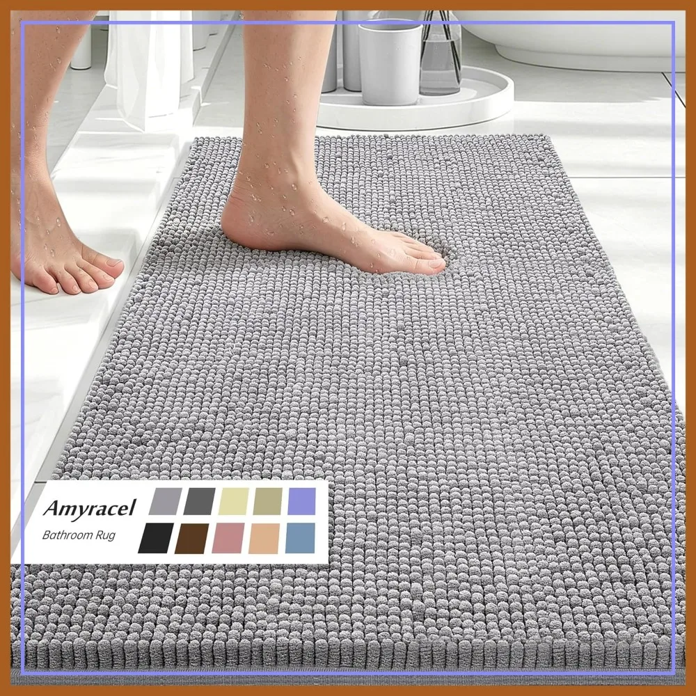 

Quick Dry Chenille Bath Rug 48x72, Soft Absorbent Non Slip Bath Mat, Machine Washable Bathroom Rug for Shower Tub Floor