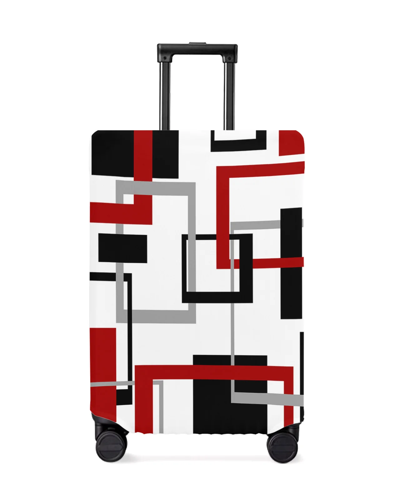 Abstract Geometry Squares Modern Art Black Red Luggage Cover Stretch Baggage Dust Cover for 18-32 Inch Travel Suitcase Case