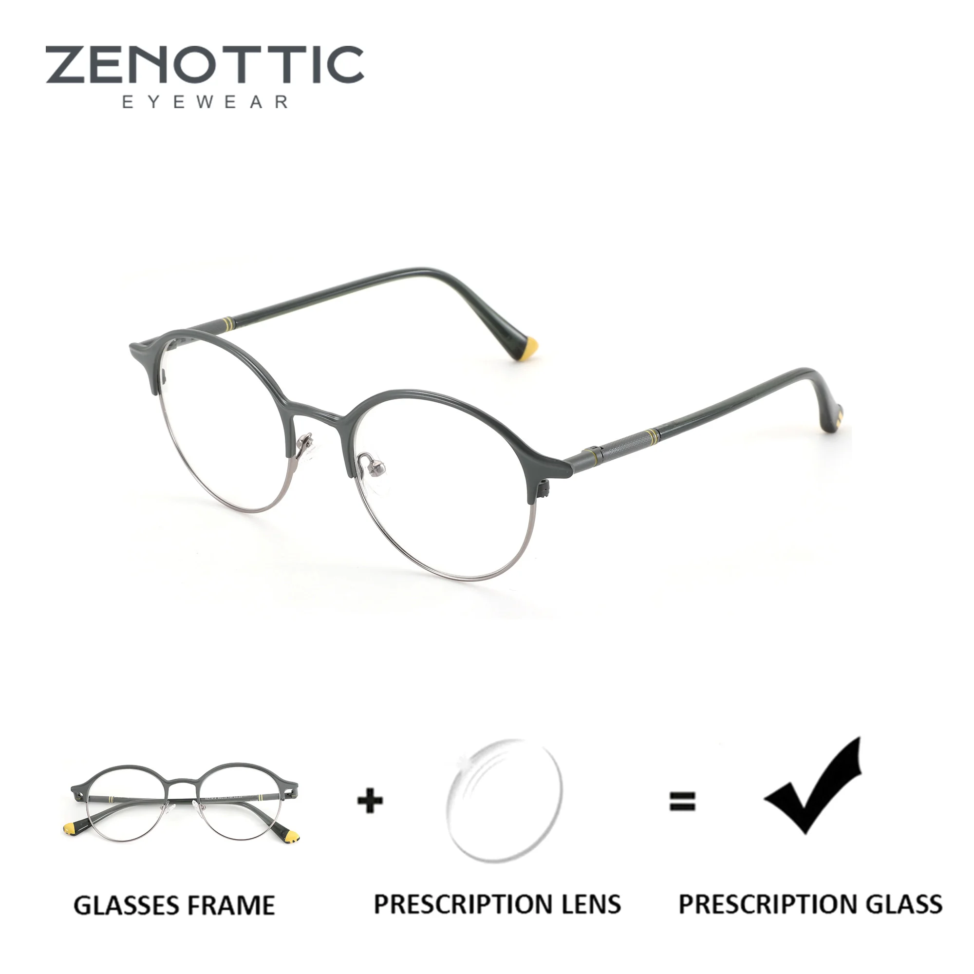 ZENOTTIC M Size Round Prescription Glasses Men Women Metal Anti Blue Light Progressive Myopia Optical Correction Eyeglasses