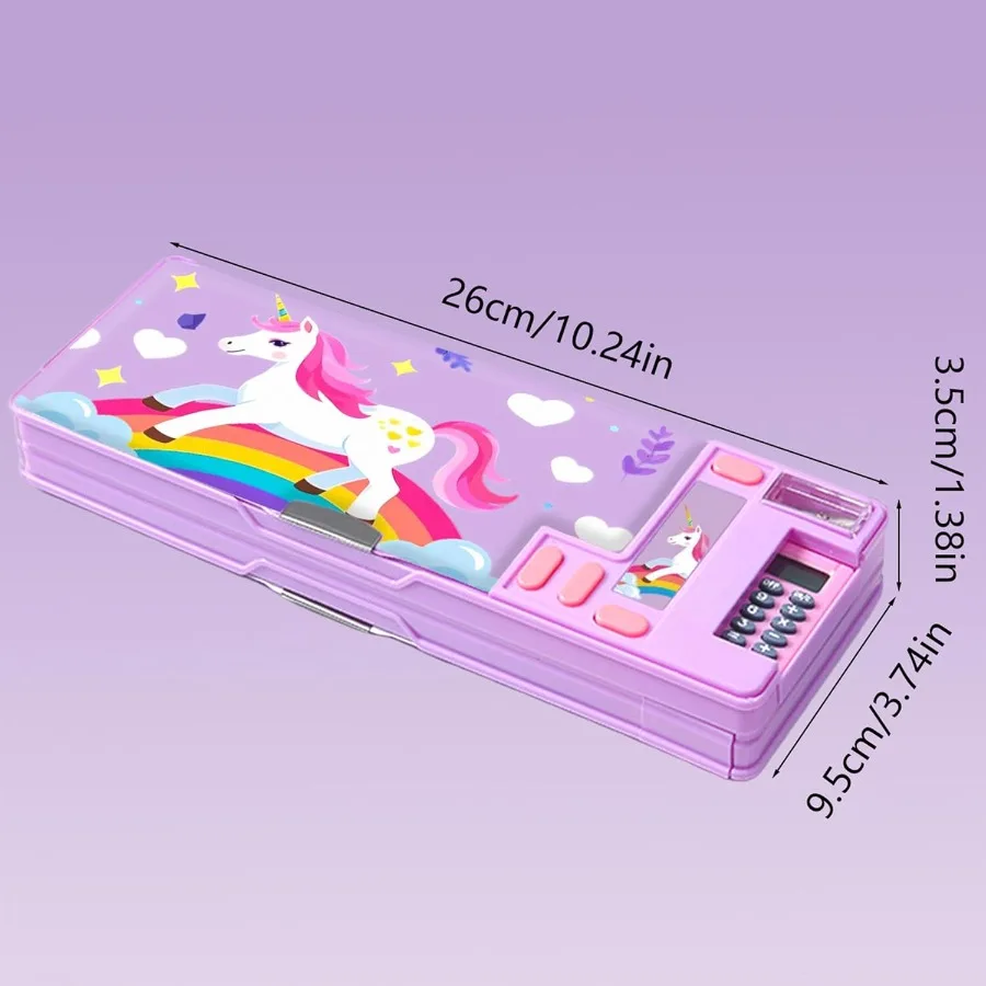 Multifunction Pencil Case with Calculator Pencil Sharpener and Curriculum Storage Featuring Multiple Cute Patterns for Elementa