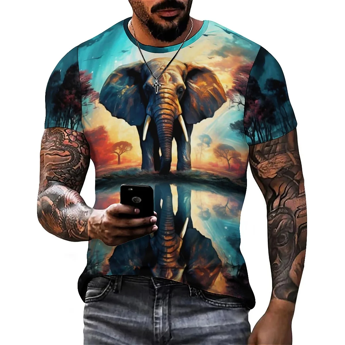 

Daily Wear Loose Vibrant Color Design Men's 3D Printed Short-Sleeve T-Shirt - High-Quality Printing Top
