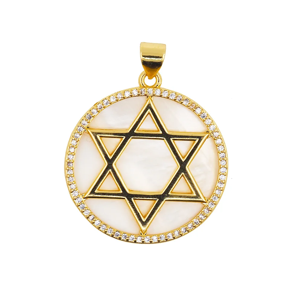 Luxury Natural Shell Pearl Sun Sun And Moon Star Of David Pendant CZ Gold Plated Necklace Accessories For Women Charms Jewelry