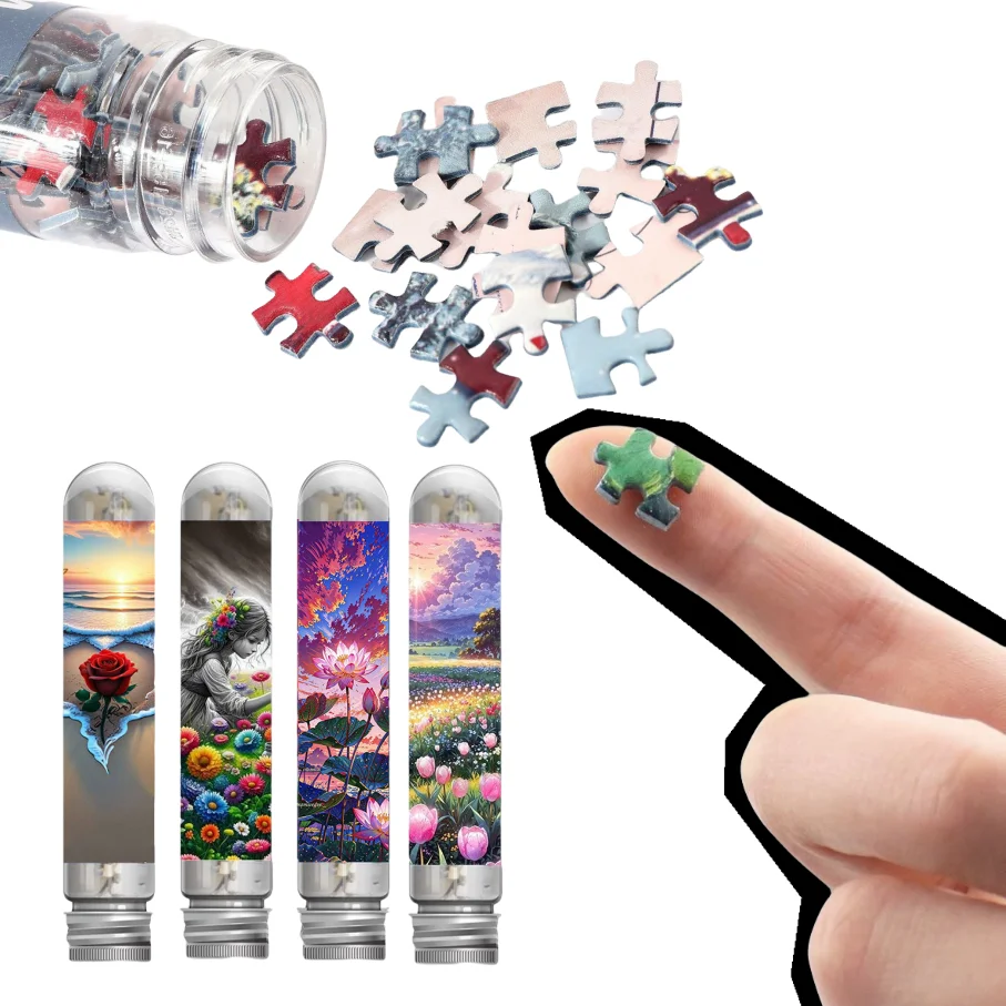 4 Packs Adult Mini Test Tube Puzzle Jigsaw Flowers Educational Game Halloween Thanksgiving Christmas New Year Anniversary Gifts