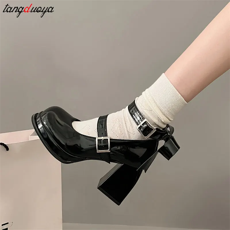 Sweet Vintage Mary Janes Shoes Women Kawaii Ankle Buckle Lolita Platform Shoes Female Bow-knot Cute Designer Shoes Ankle Boots