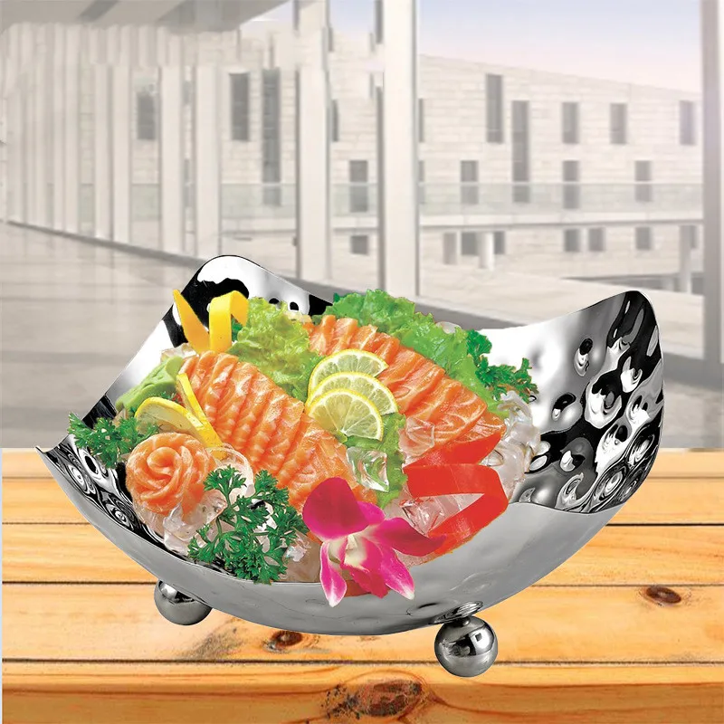 Stainless Steel Tableware, Dessert Plate, Cold Plate, Metal Hammer Printed Fruit Plate, Appetizers, Buffet, Kitchen Storage Tray