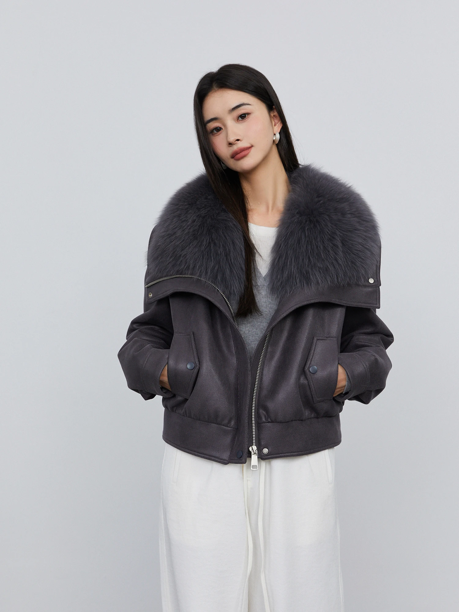 

Chen U ort Fur Collar down Jaet Women's Faion Autumn Winter Thiened Goose down Coat Korean Sle Stand Fit